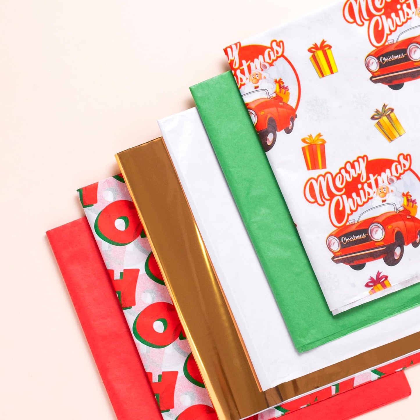 120 Sheets Christmas Tissue Paper - Red, Green, White, Metallic & Printed 20x20” - Holiday Xmas Wrapping Paper Bulk for Gift Bags, Crafts & Decor