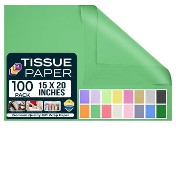 Green Tissue Paper for Gift Bags – Pack of 5 (500 Sheets Total) | Bulk Tissue for Crafts, Party Decor & Christmas