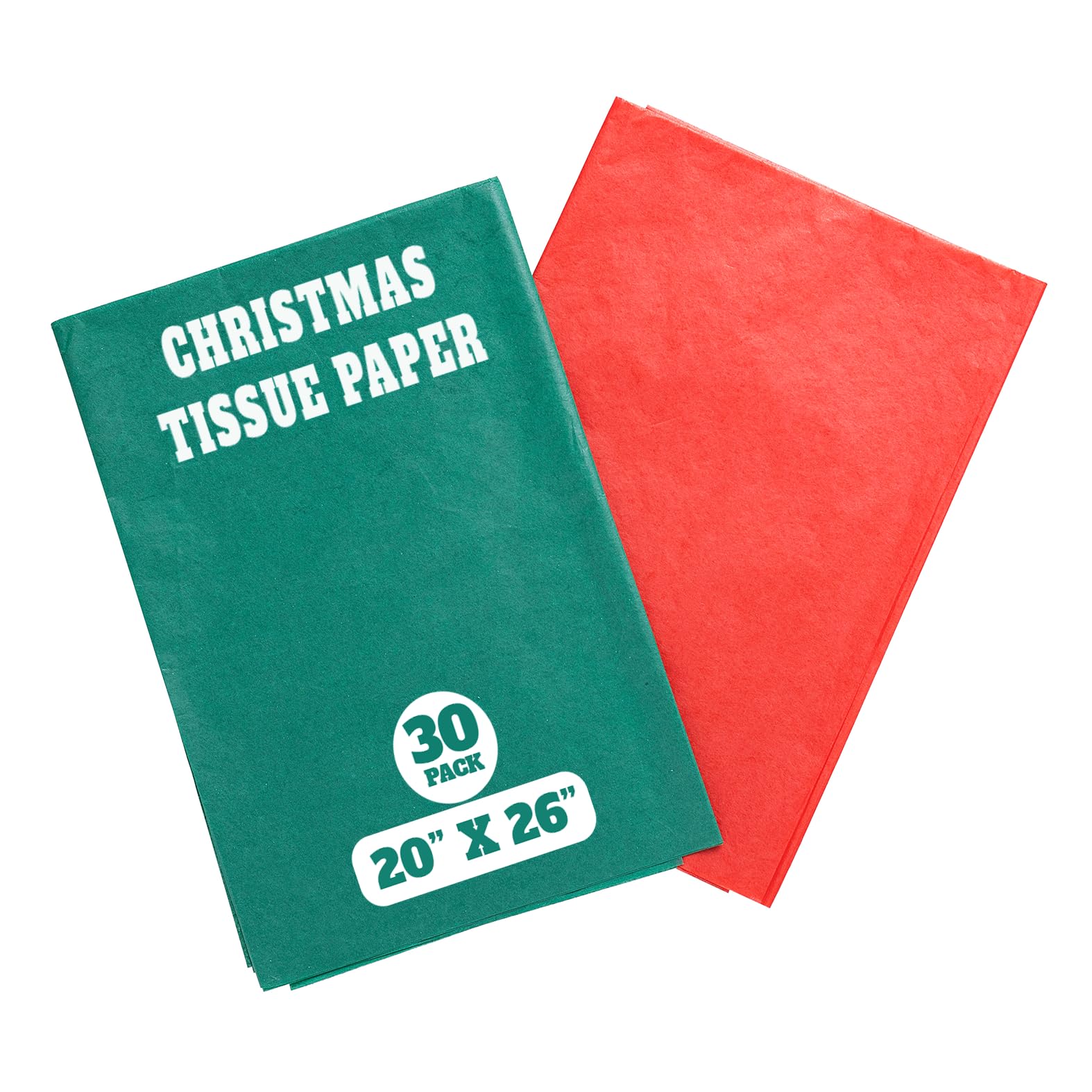50 Christmas Tissue Paper Sheets - 20x20 Inch, Red, White, Green & Printed Holiday Tissue Paper for Xmas Wrapping, Gift Bags & Crafts - Festive Colors