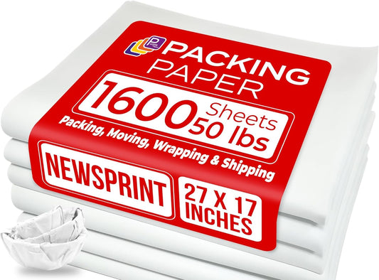Purple Papers White Bulk Packing Paper | 1600 Sheets | 27" x 17" | Sheets for Moving - Newsprint Paper - Must Have in Your Moving Supplies | Newsprint Papers | Packaging Paper