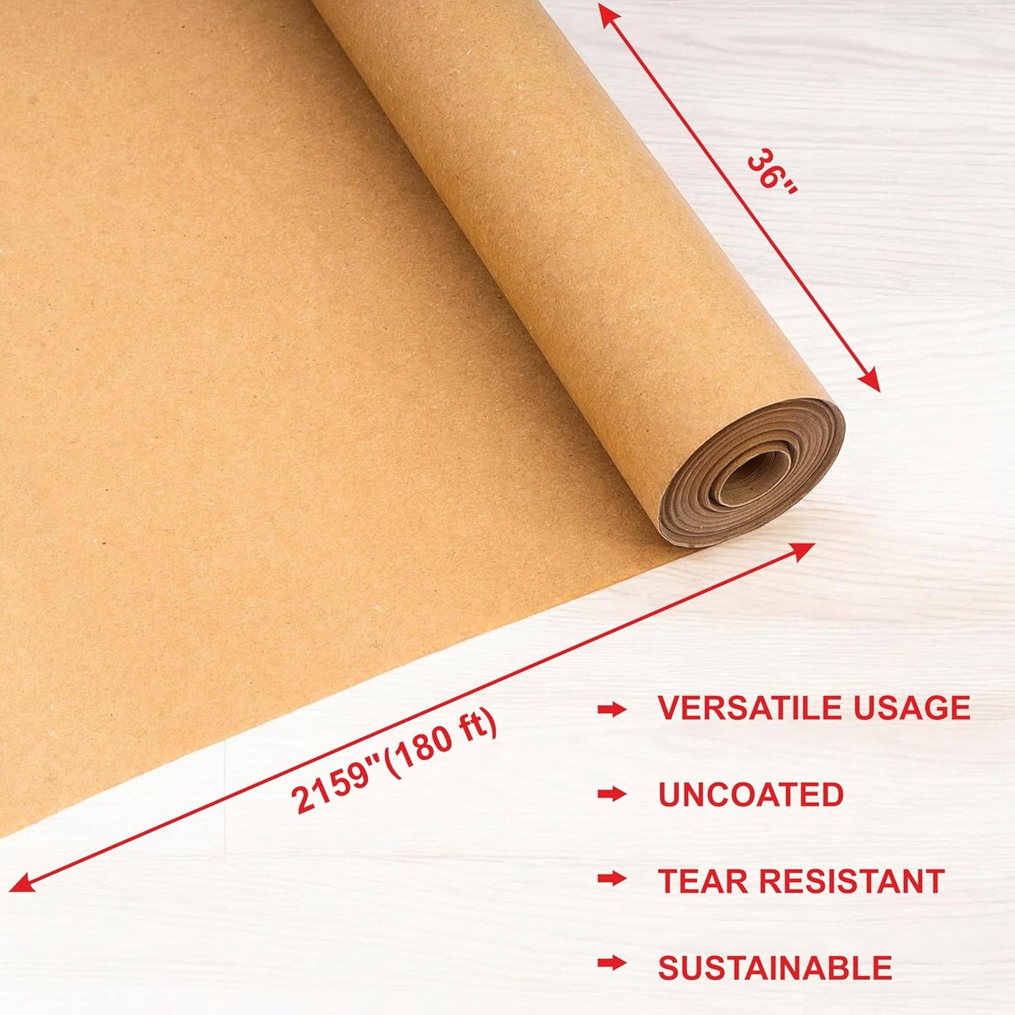 Brown Kraft Paper Roll - 36 Inch X 180 Ft Bulletin Board Paper for Packing, Construction, Wrapping, Kids Art, Craft, Shipping - Jumbo Size