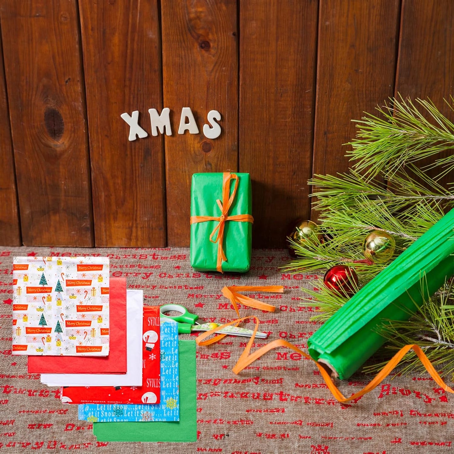 50 Christmas Tissue Paper Sheets - 20x20 Inch, Red, White, Green & Printed Holiday Tissue Paper for Xmas Wrapping, Gift Bags & Crafts - Festive Colors