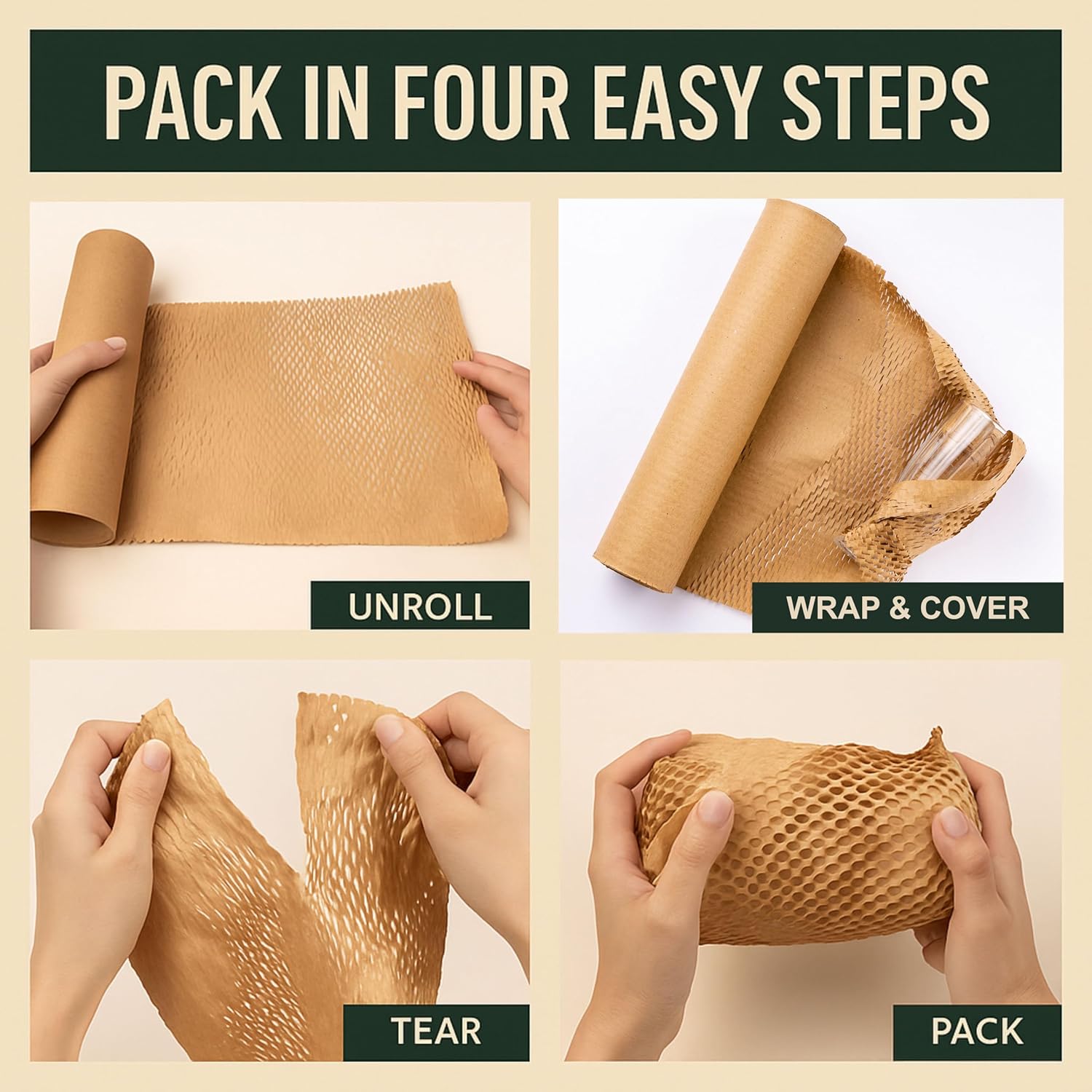 Honeycomb Packing Paper,15" W x 135' L Bubble Cushioning Wrap for Moving,Products & Gifts Wrapping Paper,Recyclable and Biodegradable Cushioning Packing Material