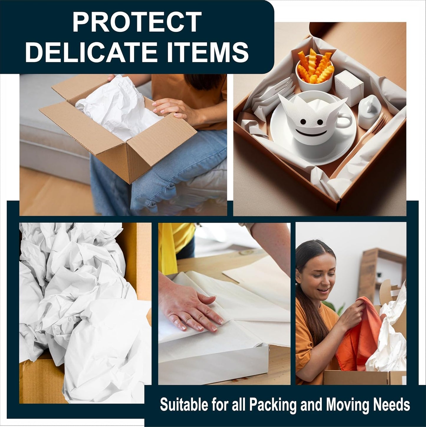 13"x12" 100 Sheets White Packing Paper Sheets for Moving Supplies, Protecting Fragile China and Glasses,Small Wrapping Paper for Shipping and Moving Box Filler