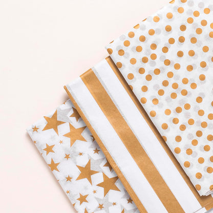 60 Sheets Gold Tissue Paper for Gift Bags - Versatile 15x20 inch White and Gold Christmas Wrapping Paper, Patterned & Printed for Festive Gift Wrap