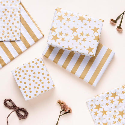 60 Sheets Gold Tissue Paper for Gift Bags - Versatile 15x20 inch White and Gold Christmas Wrapping Paper, Patterned & Printed for Festive Gift Wrap