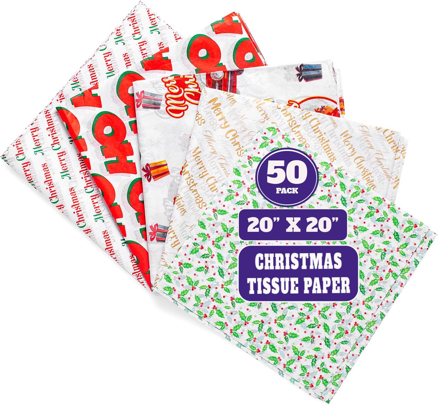 Purple Papers 50 Sheets Christmas Tissue Paper Sheets 20x20 Inch - Holiday Snowflake Xmas Gift Wrap - Christmas Wrapping Tissue Paper for Gift Bags