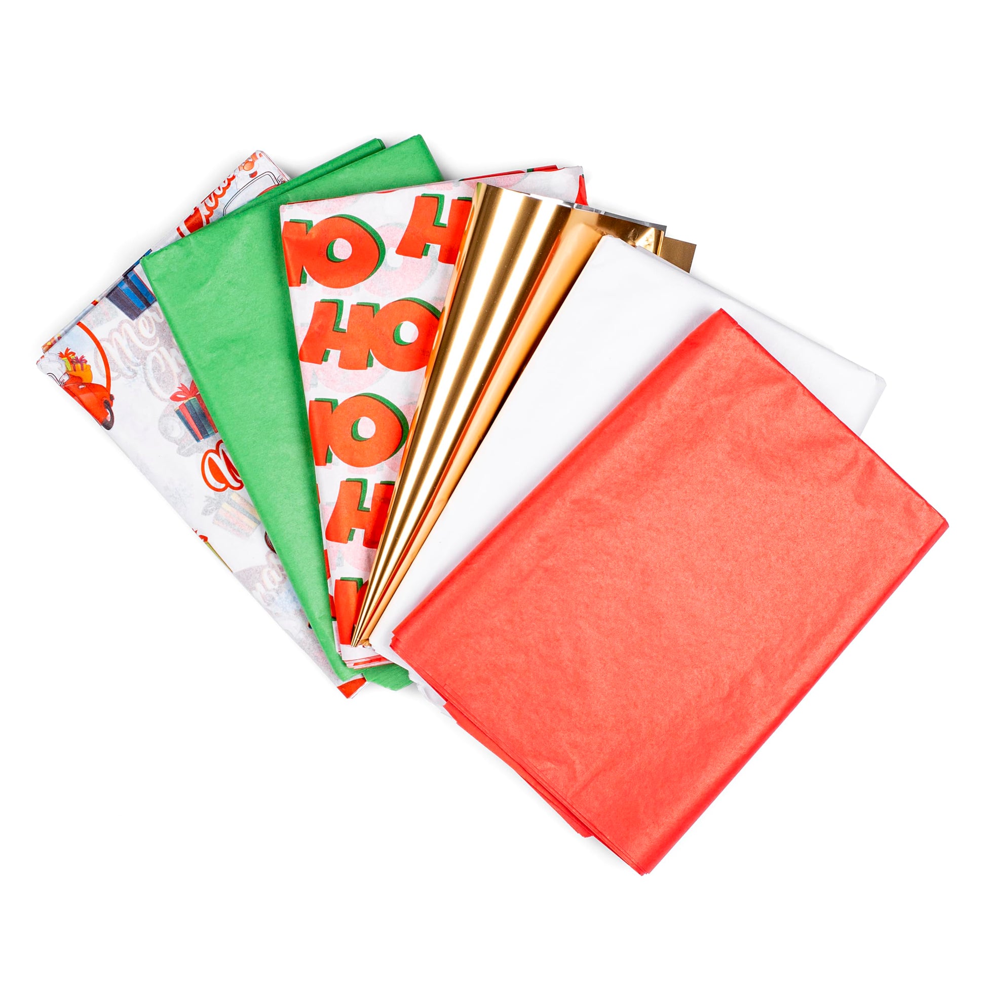 50 Christmas Tissue Paper Sheets - 20x20 Inch, Red, White, Green & Printed Holiday Tissue Paper for Xmas Wrapping, Gift Bags & Crafts - Festive Colors