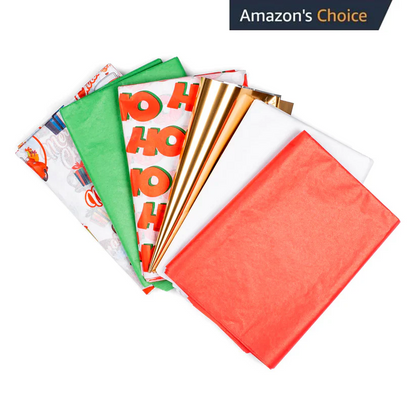 Set of colorful fabric sheets with 'HO HO HO' text on a white background, featuring 'Amazon's Choice' label.
