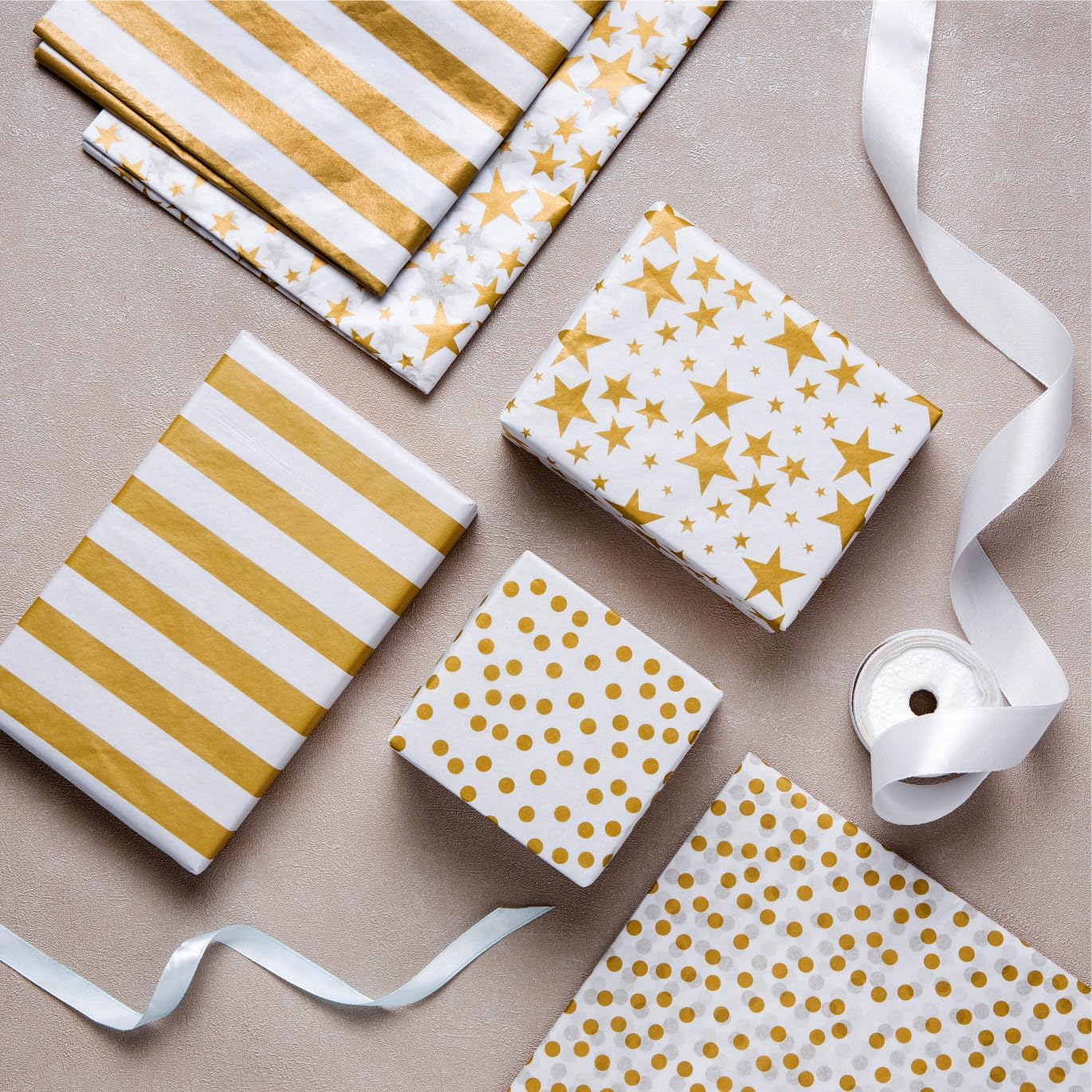 60 Sheets Gold Tissue Paper for Gift Bags - Versatile 15x20 inch White and Gold Christmas Wrapping Paper, Patterned & Printed for Festive Gift Wrap