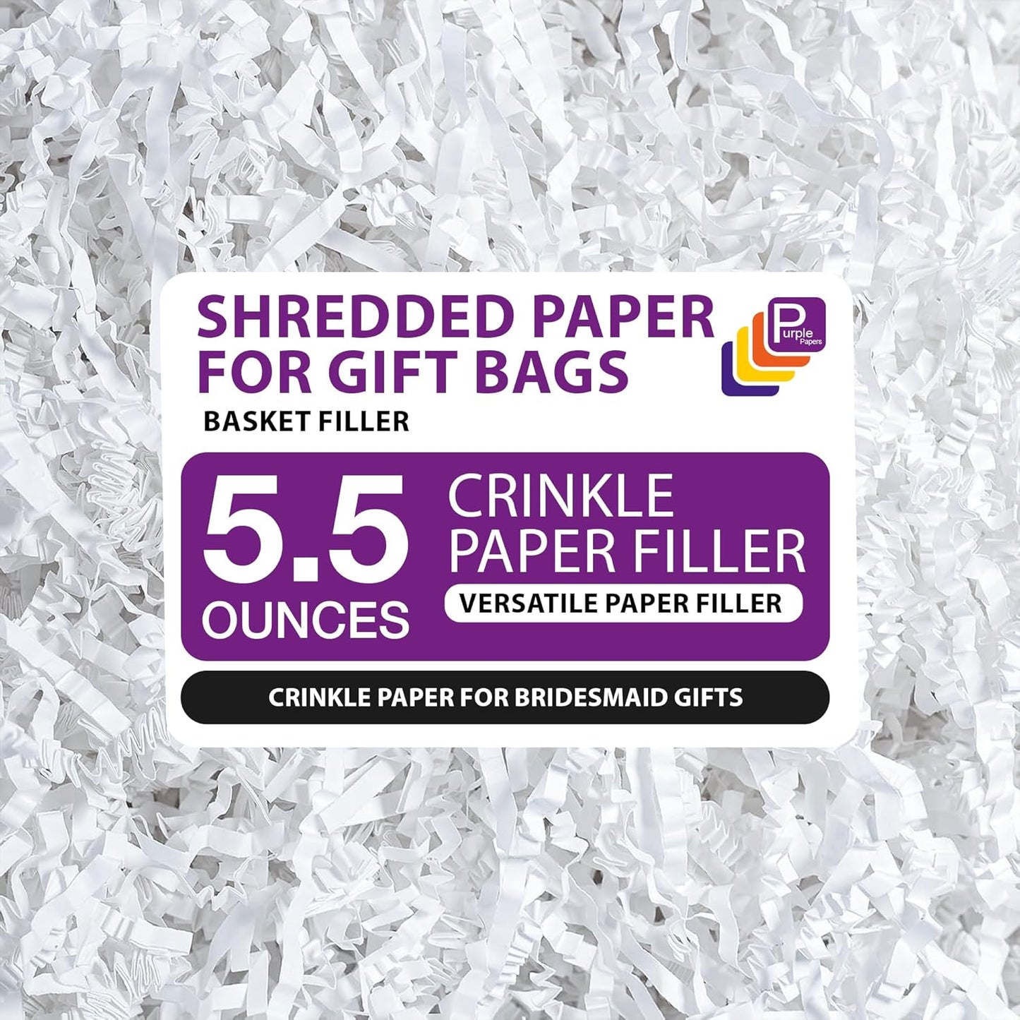 White Crinkle Paper Filler 5.5oz – Shredded Paper for Gift Baskets, Bridesmaid Proposal Gifts, Basket Filler for Christmas, Wedding, Birthday & Craft Gift Boxes