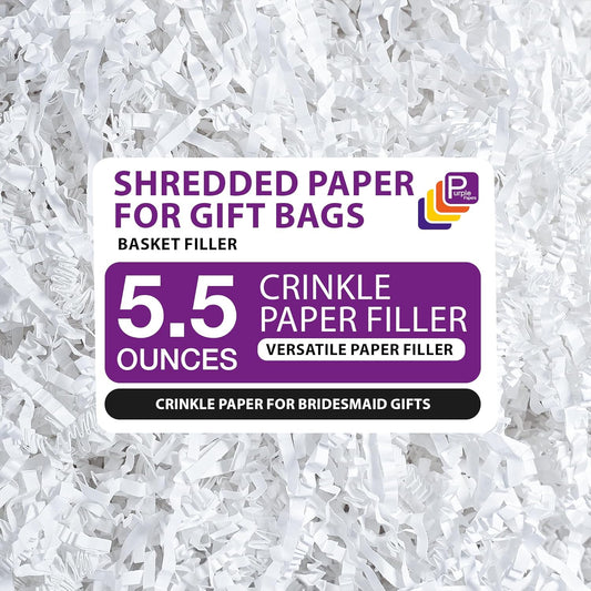 White Crinkle Paper Filler 5.5oz – Shredded Paper for Gift Baskets, Bridesmaid Proposal Gifts, Basket Filler for Christmas, Wedding, Birthday & Craft Gift Boxes