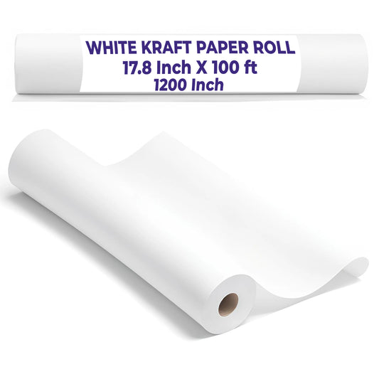 White Kraft Paper Roll 17.8" x 100 ft – Pack of 5 | Packing, Wrapping, Craft & Bulletin Board Paper