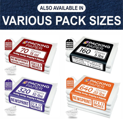 Purple Papers White Bulk Packing Paper | 1600 Sheets | 27" x 17" | Sheets for Moving - Newsprint Paper - Must Have in Your Moving Supplies | Newsprint Papers | Packaging Paper