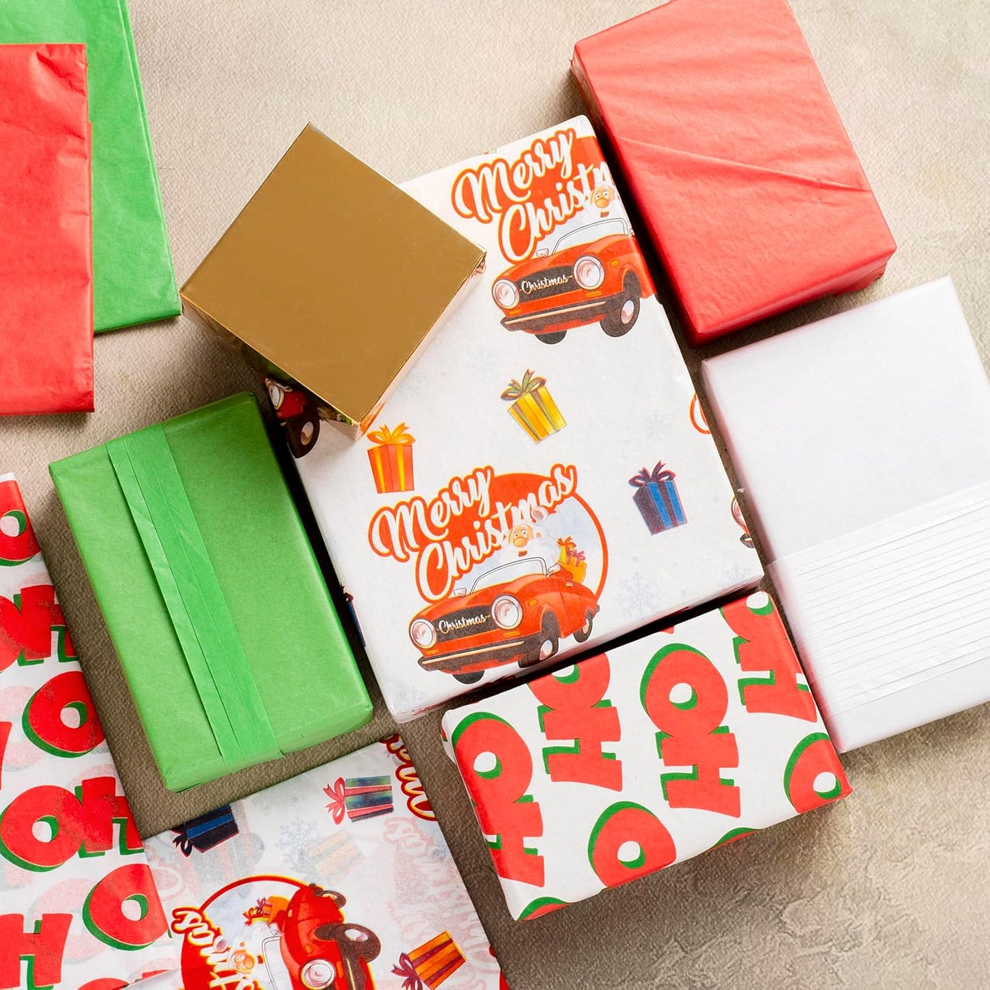 120 Sheets Christmas Tissue Paper - Red, Green, White, Metallic & Printed 20x20” - Holiday Xmas Wrapping Paper Bulk for Gift Bags, Crafts & Decor