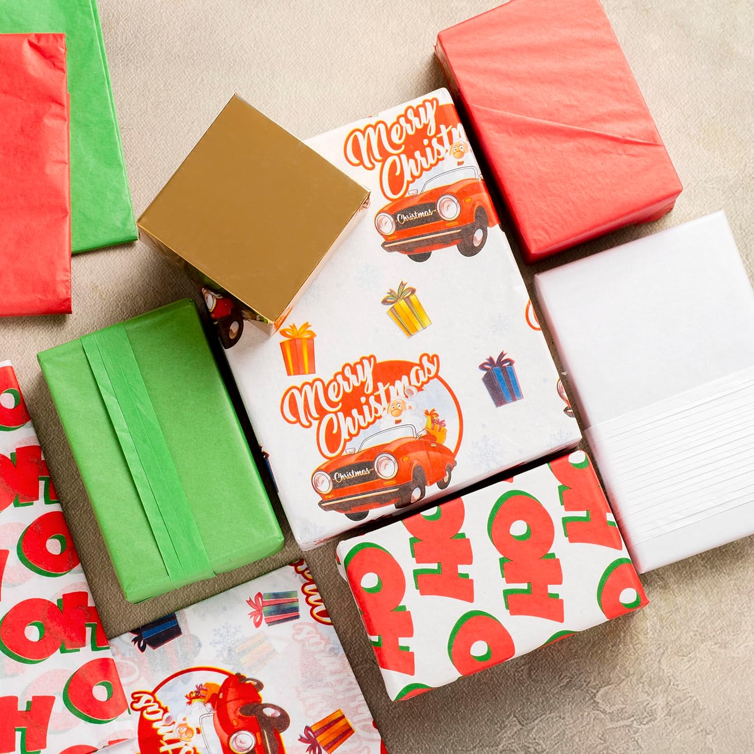 120 Sheets Christmas Tissue Paper - Red, Green, White, Metallic & Printed 20x20” - Holiday Xmas Wrapping Paper Bulk for Gift Bags, Crafts & Decor