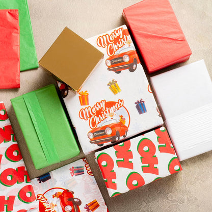 120 Sheets Christmas Tissue Paper - Red, Green, White, Metallic & Printed 20x20” - Holiday Xmas Wrapping Paper Bulk for Gift Bags, Crafts & Decor