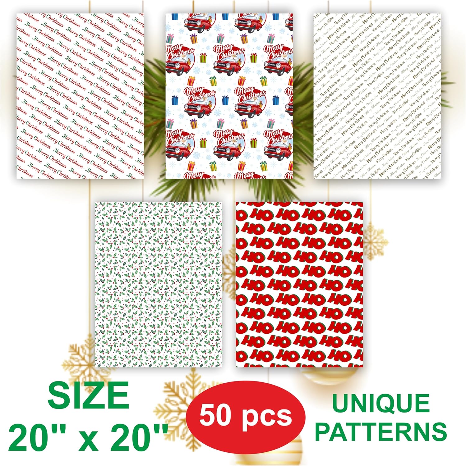 Purple Papers 50 Sheets Christmas Tissue Paper Sheets 20x20 Inch - Holiday Snowflake Xmas Gift Wrap - Christmas Wrapping Tissue Paper for Gift Bags