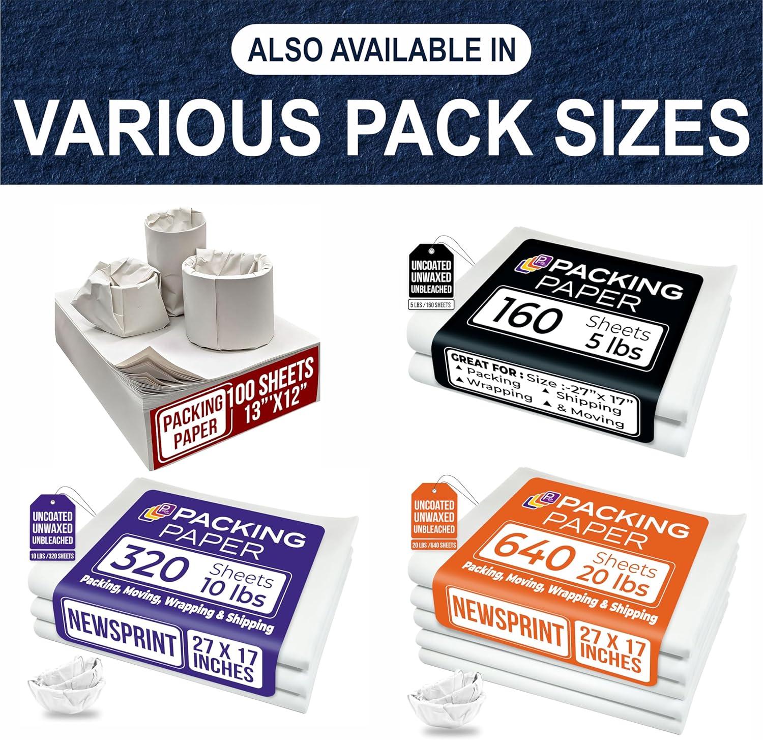 13"x12" 100 Sheets White Packing Paper Sheets for Moving Supplies, Protecting Fragile China and Glasses,Small Wrapping Paper for Shipping and Moving Box Filler