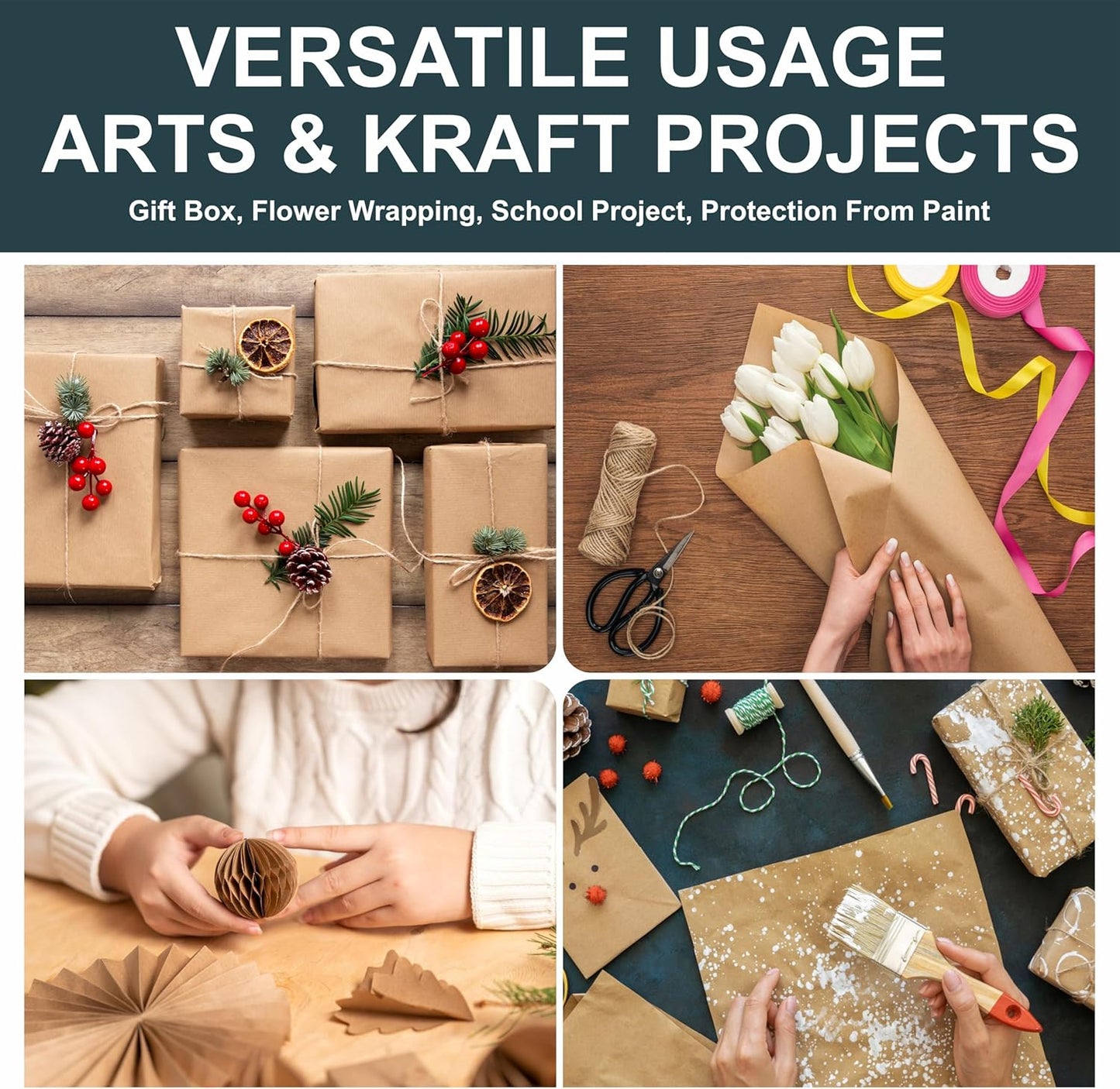 Brown Kraft Paper Roll - 36 Inch X 180 Ft Bulletin Board Paper for Packing, Construction, Wrapping, Kids Art, Craft, Shipping - Jumbo Size