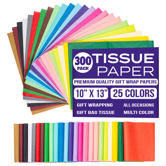 Multicolor Gift Tissue Paper Sheets 13"x10" - Pack of 2 (25 Colors) | Color Tissue Paper for Wrapping, Crafts, Gift Bags & Decor