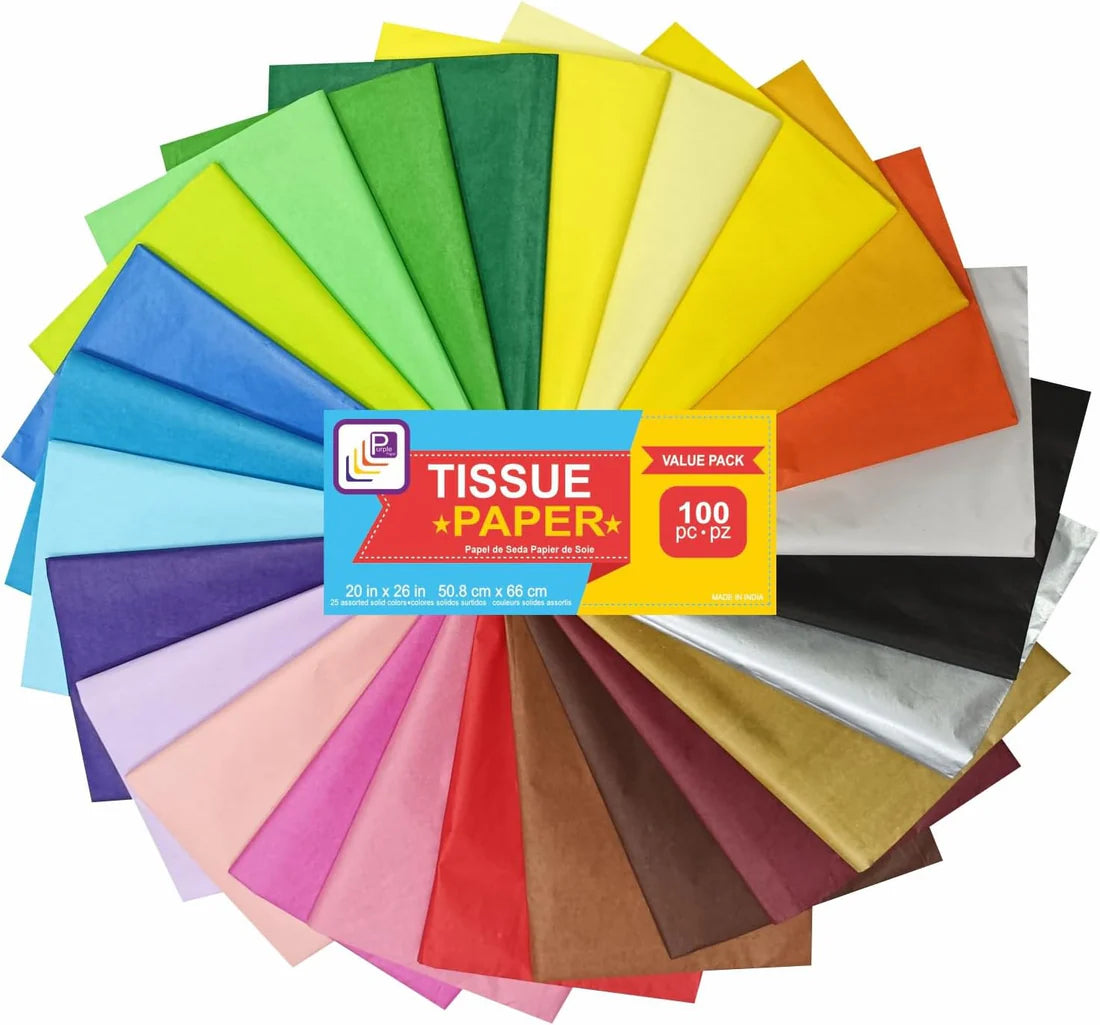 Multicolor Gift Tissue Paper Sheets 20"x26" - Pack of 5 (25 Colors) | Color Tissue Paper for Wrapping, Crafts, Gift Bags & Decor