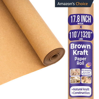 Brown Kraft Paper Roll 17.8" x 110 ft – Pack of 5 | Packing, Construction, Wrapping, Craft & Bulletin Board Paper