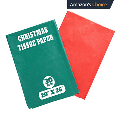 Green & Red Tissue Paper 20"x26" Pack of 5 (150 Sheets) | Christmas Gift Wrap & Crafts