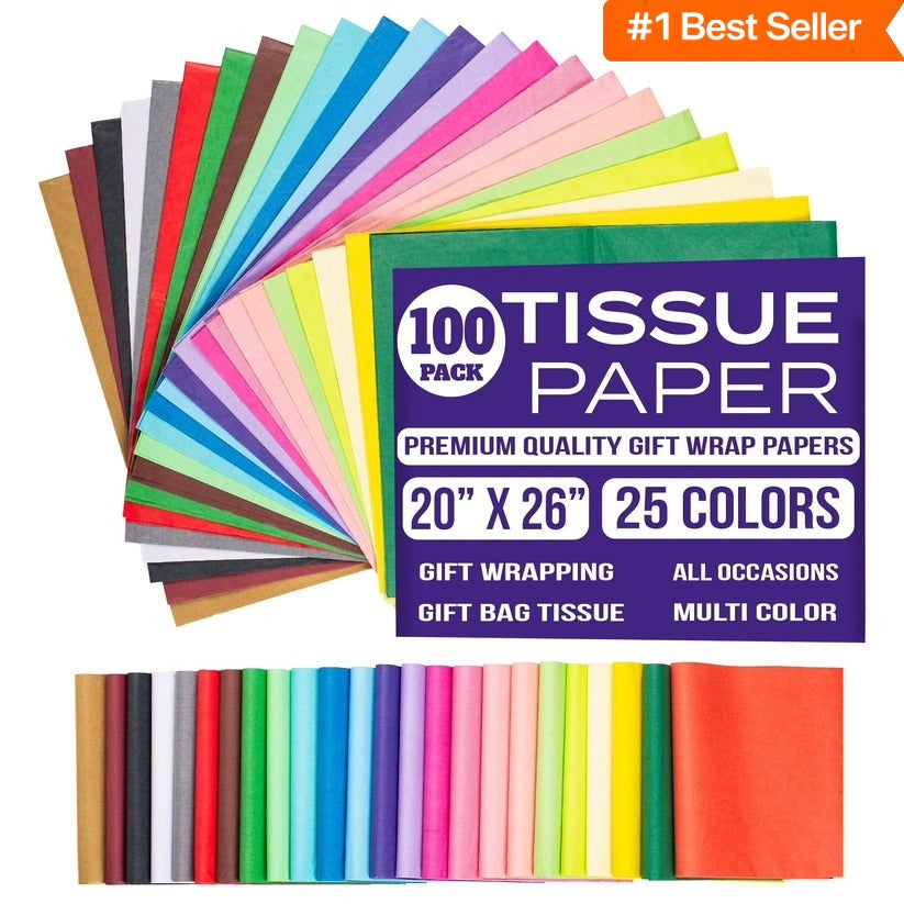 Multicolor Gift Tissue Paper Sheets 20"x26" - Pack of 5 (25 Colors) | Color Tissue Paper for Wrapping, Crafts, Gift Bags