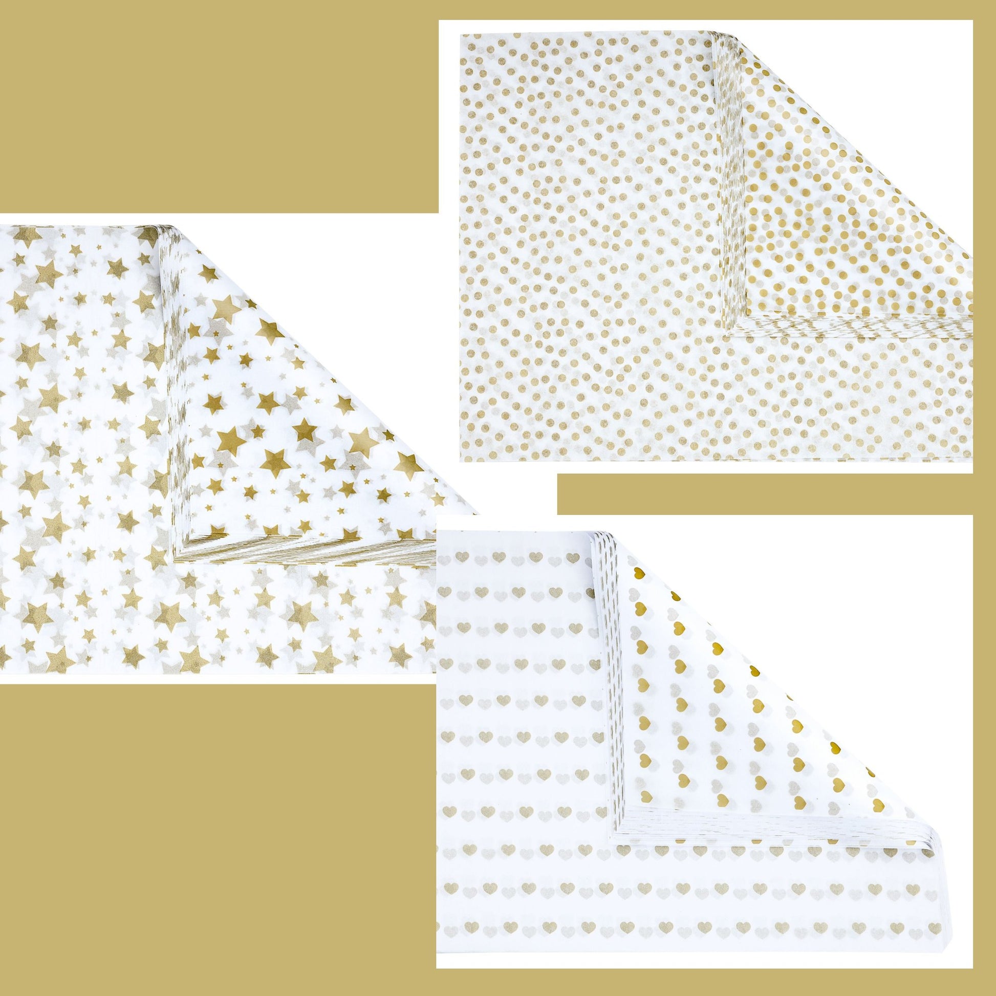 Gold Tissue Paper for Gift Bags Heart Star polka dot