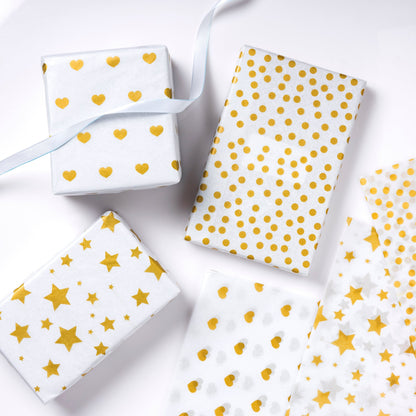 Gold Tissue Paper for Gift Bags Holiday Gift Wrapping Paper star gold heart