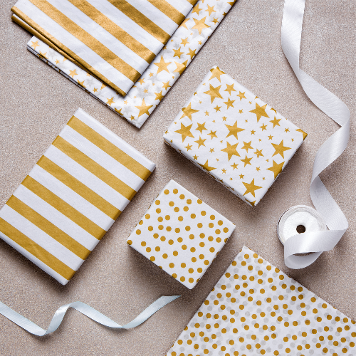 Gold Tissue Paper Holiday Tissue Paper Polka Dot Star Stripe Gift Tissue Paper for Gift Bags