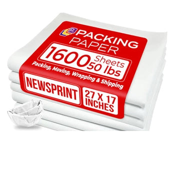 White Packing Paper for Moving 27"x17" – 1,600 Bulk Sheets | Newsprint Paper for Shipping, Wrapping & Protecting Fragile Items