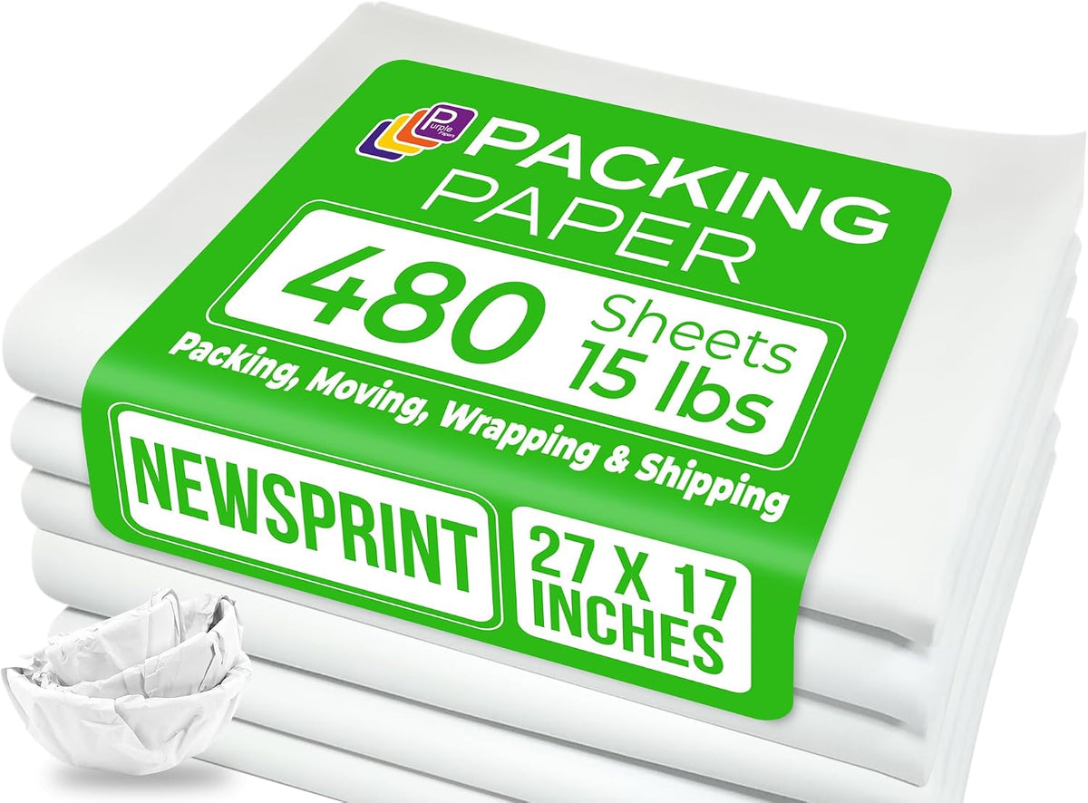 white packing paper sheets for moving dishes, glassware, fragile items. newsprint paper, moving paper, 480 sheets