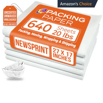 White Bulk Packing Paper for Moving 27"x17" – Pack of 3 (1,920 Sheets) | Newsprint Paper for Shipping, Packaging, Wrapping & Protecting Fragile Items