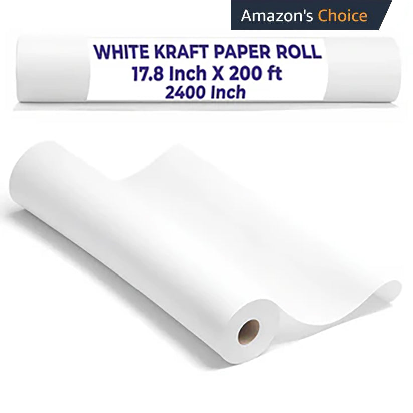 White Kraft Paper Roll 17.8" x 200 ft – Pack of 5 | Packing, Wrapping, Craft & Bulletin Board Paper